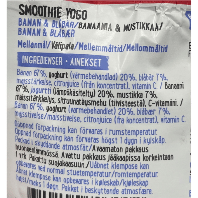 Semper Smoothie Banaani, Jogurtti ja Mustikka 12-pack