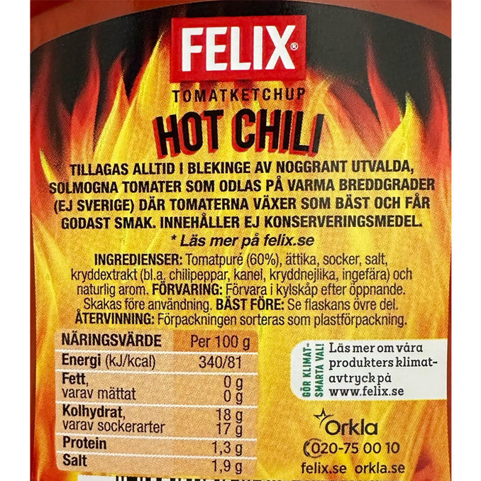Ketchup Hot Chili, 500 g från Felix Matsmart