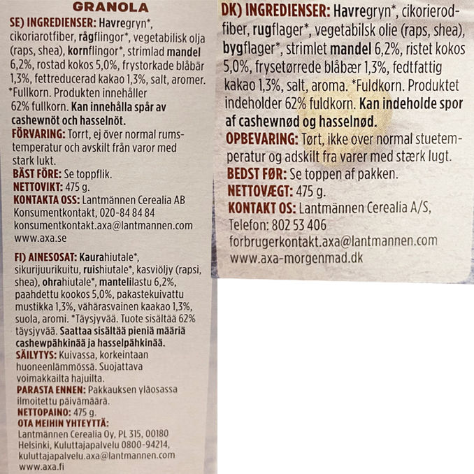 Axa Granola Kakao, Mandlar & Blåbär