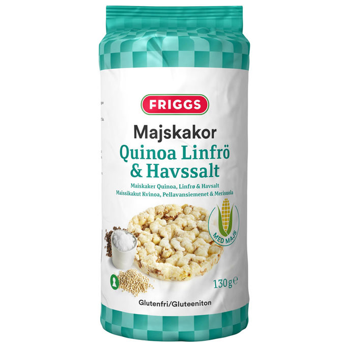 Läs mer om Friggs Majskakor Quinoa, Linfrö & Havssalt