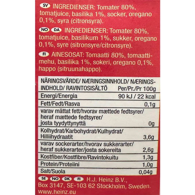 Heinz Hakkede Tomater Basilikum & Oregano