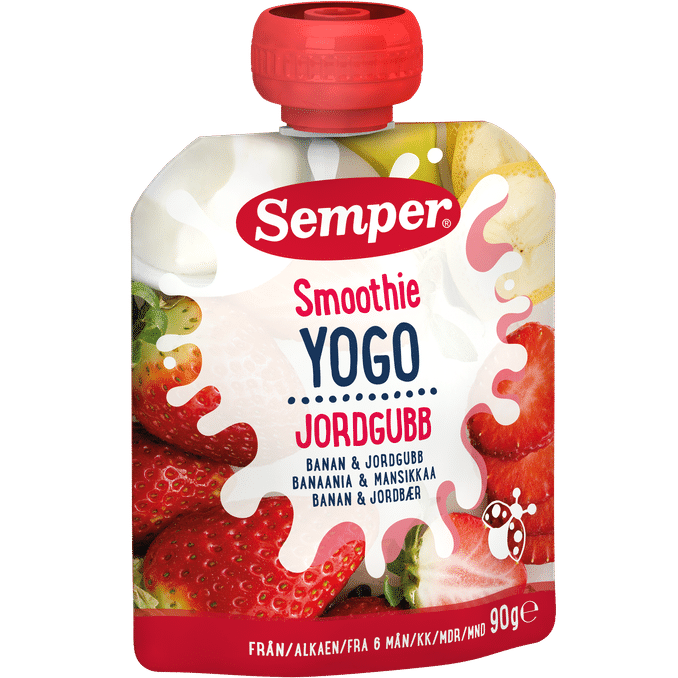 Semper Babymad Smoothie Yoghurt, Banan & Jordbær 90g