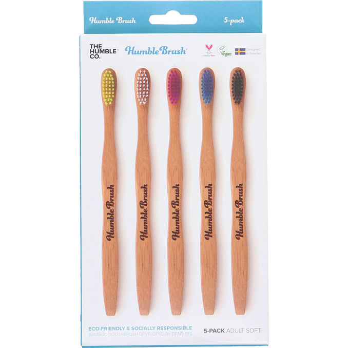 The Humble Co. Bambus-Zahnbürsten, 5er Pack (soft, gemischte Farben)