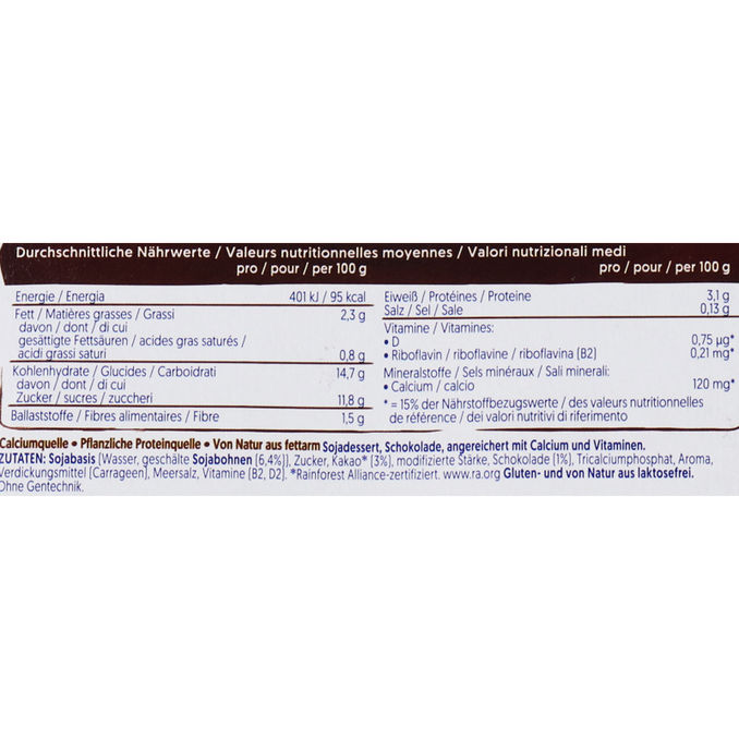 Zutaten & Nährwerte: Soja-Dessert Dunkle Schokolade Feinherb, 4er Pack