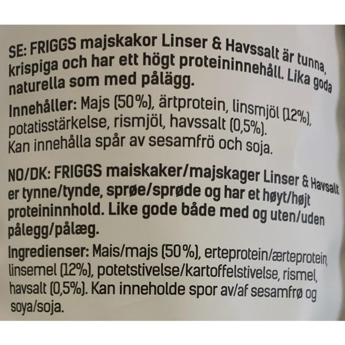 Friggs Maissikakut Linssi & Merisuola