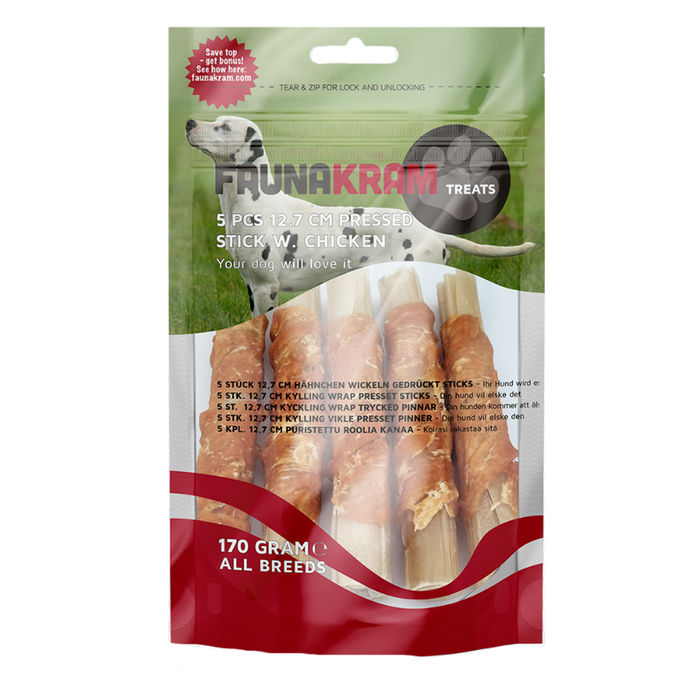 Faunakram Treats Hundefoder Pressed Chicken Sticks 5-pack