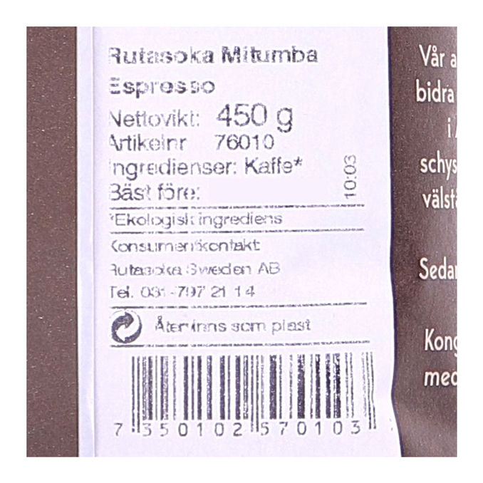Rutasoka BIO Espresso "Mitumba", ganze Bohnen 