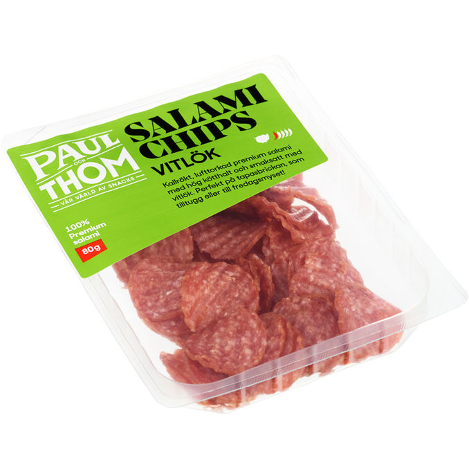 Paul och Thom Salamichips Hvidløg 80 g