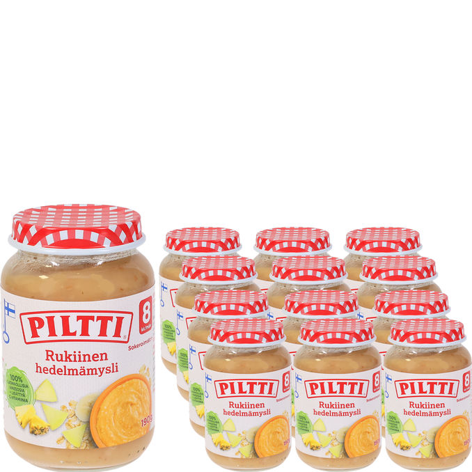 Läs mer om Piltti Fruktpuré Äpple, Ananas & Banan 12-pack