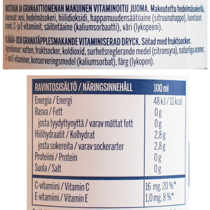 Novelle Plus-Hyvinvointivesi C+E Mustikka-Granaattiomena