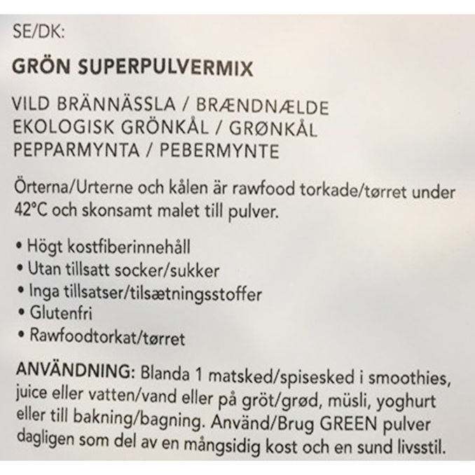 Nordic Superfood Brännässla Grönkål Mynta Pulver