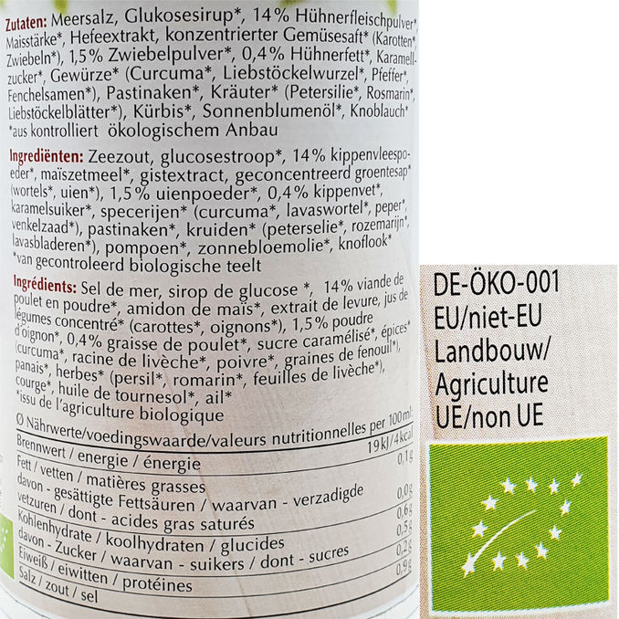Zutaten & Nährwerte: BIO Klare Hühnerbouillon
