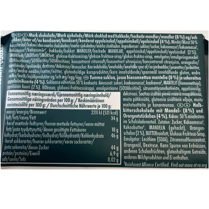 Ritter Sport Suklaalevy Mandel-Orange