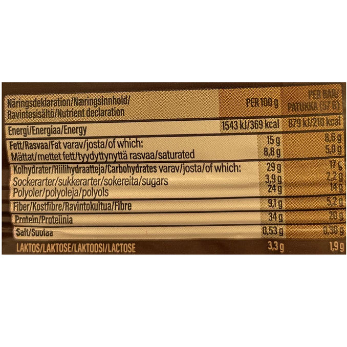 Tuotteen ravintosisältö: Proteiinipatukat Triple Chocolate 12-pack