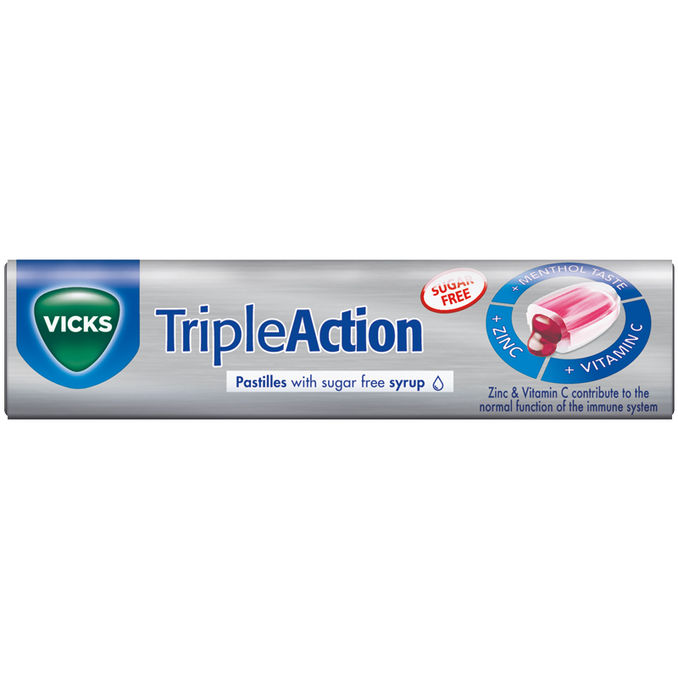 Vicks Halspastiller Triple Action Stick 42g sukkerfrie