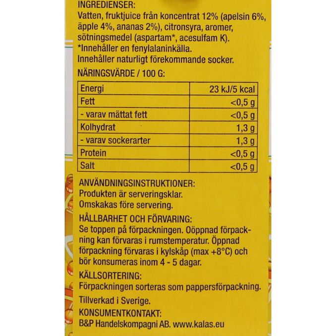 Näringsinnehåll Lättdryck Apelsin & Ananas
