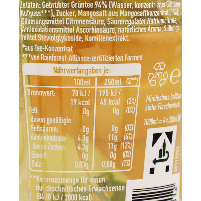 Zutaten & Nährwerte: Grüner Tee Mango & Kamille, 6er Pack (EINWEG) zzgl. Pfand