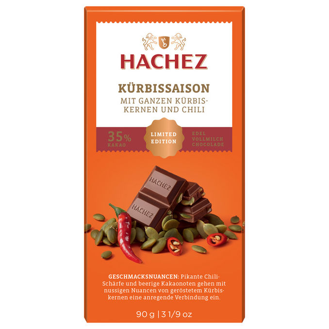 Hachez Vollmilchschokolade Kürbis-Chili