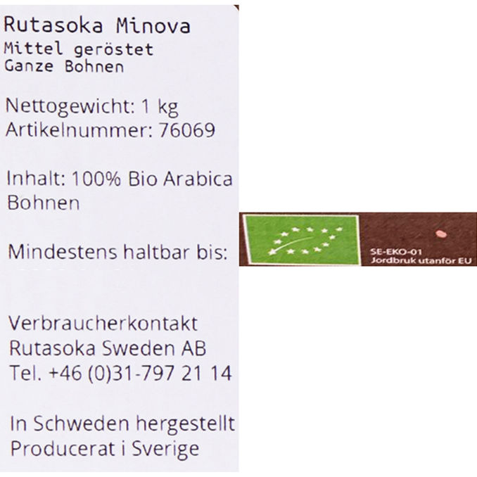Rutasoka BIO Kaffee "Minova", ganze Bohnen