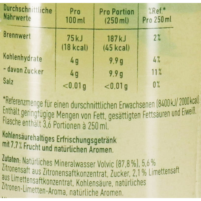 Zutaten & Nährwerte: Limotion Zitrone-Limette, 6er Pack (EINWEG) zzgl. Pfand