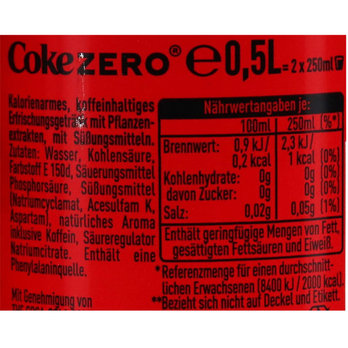 Coca-Cola Zero, 12er Pack (EINWEG) zzgl. Pfand