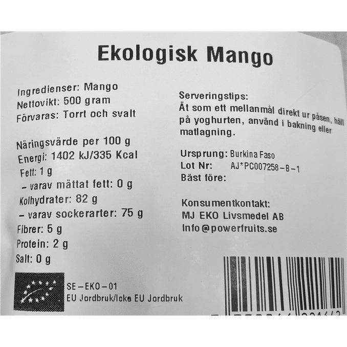 Powerfruits Økologisk Tørret Mango