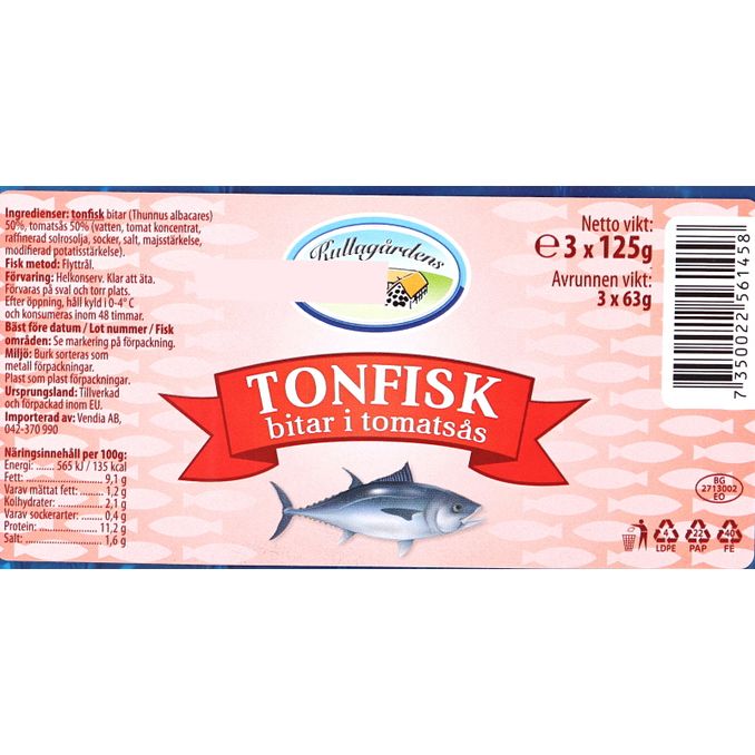 Näringsinnehåll Tonfisk I Tomatsås 3-pack