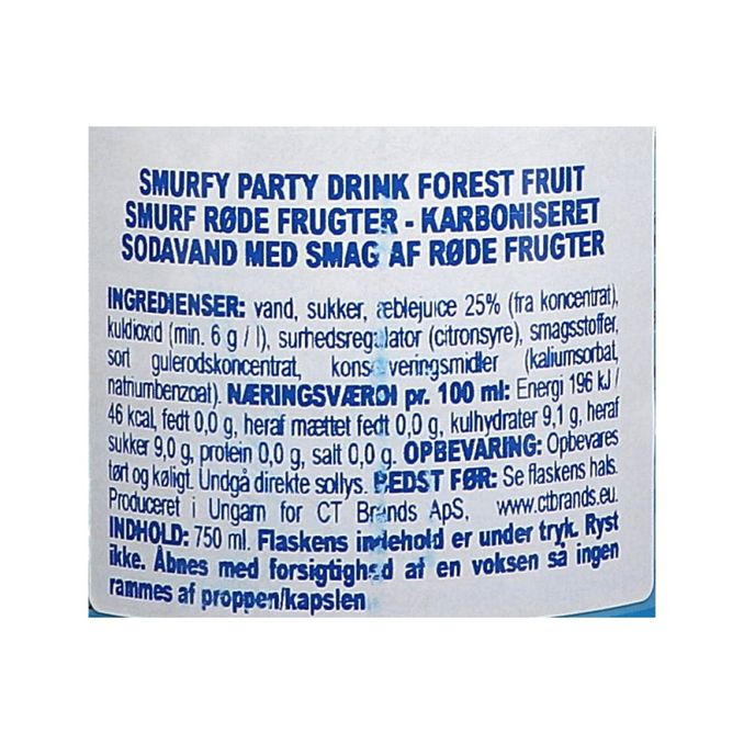 Næringsindhold Smurfy Party Drink