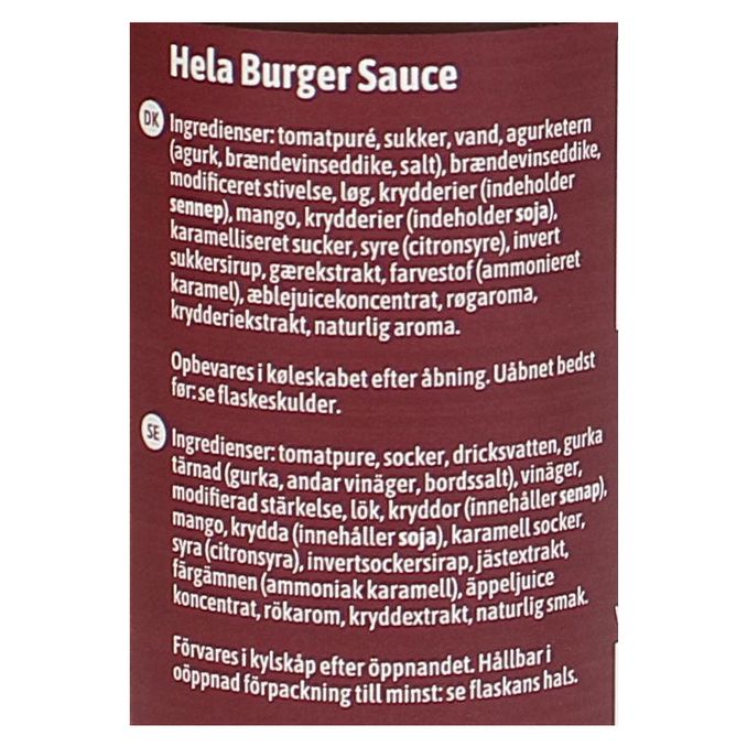 Næringsindhold Burger Sauce 300ml