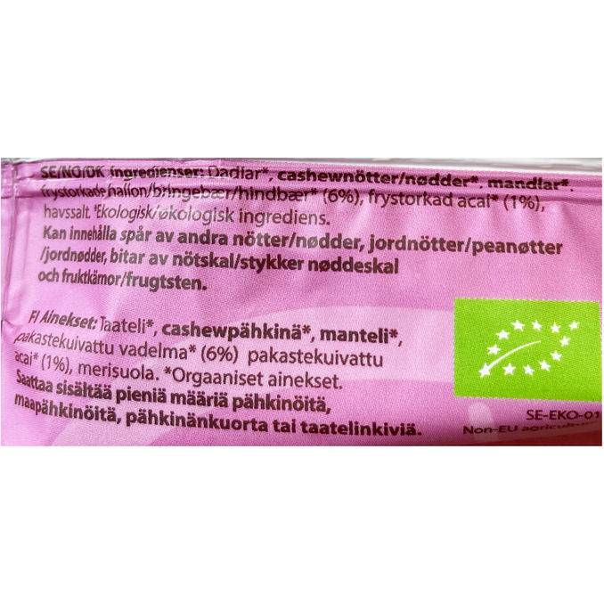 Earth Bite Raakapatukka Acai & Vadelma Luomu 12-pack