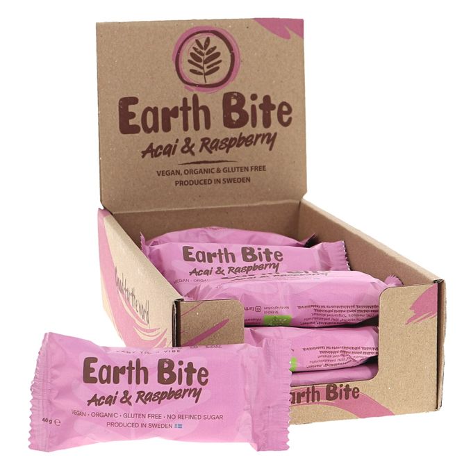 Earth Bite Raakapatukka Acai & Vadelma Luomu 12-pack