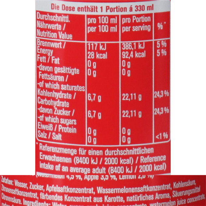Zutaten & Nährwerte: Sunkist Wassermelone, 12er Pack (EINWEG) zzgl. Pfand