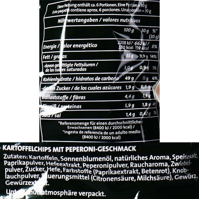 Zutaten & Nährwerte: Chipsfrisch Peperoni