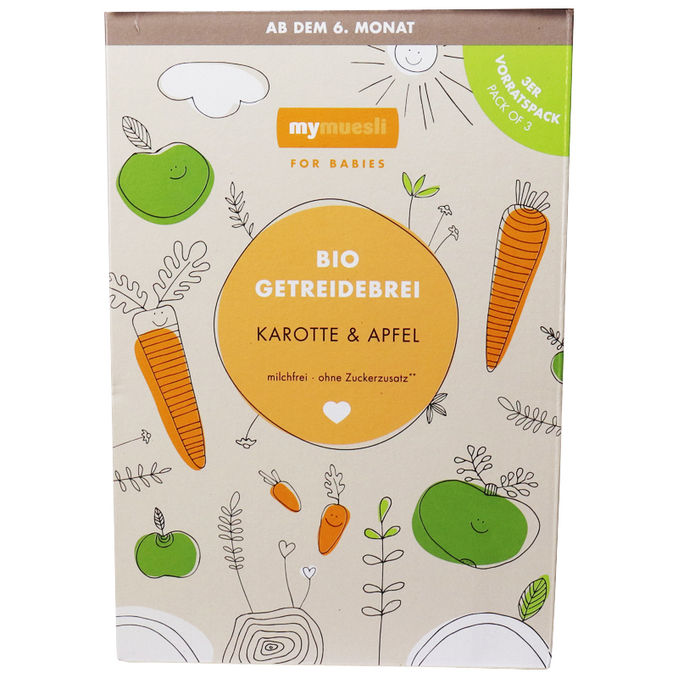 mymuesli BIO Getreidebrei Karotte & Apfel, 3er Pack
