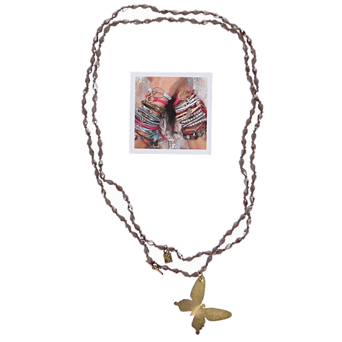 Näringsinnehåll Necklace Drop Crystal Butterfly Grey