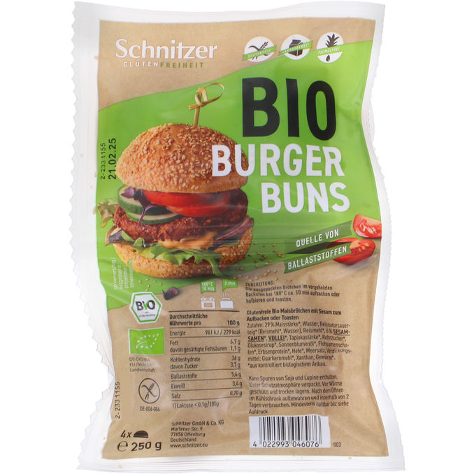 Schnitzer 2 x Øko Burgerboller Glutenfri 4 stk