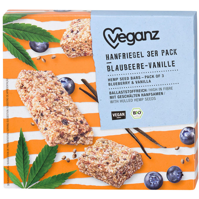 Veganz BIO Hanfriegel Blaubeere-Vanille, 3er Pack