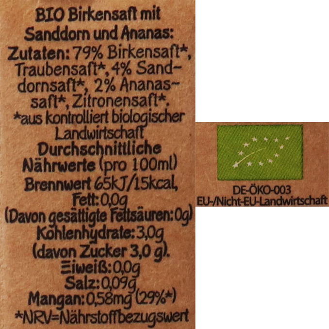 ÖselBirch BIO Birkensaft Sanddorn & Ananas, 8er Pack