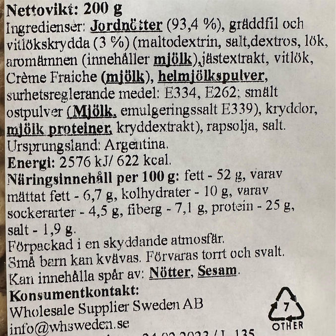 Snaxy Rostade Jordnötter Sour Cream & Vitlök