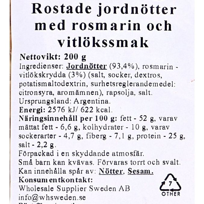 Snaxy Rostade Jordnötter Rosmarin & Vitlök