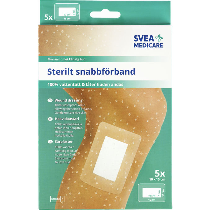 Svea Medicare Sterilt snabbförband 100% vattentätt 10x15 cm 5 st