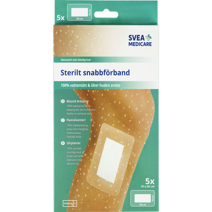 Svea Medicare Sterilt snabbförband 100% vattentätt 10x20 cm 5 st