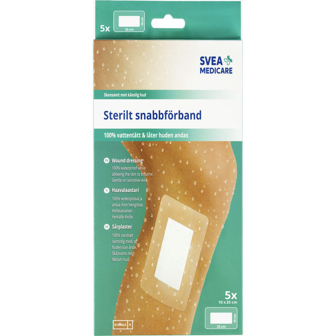 Svea Medicare Sterilt snabbförband 100% vattentätt 10x25 cm 5 st
