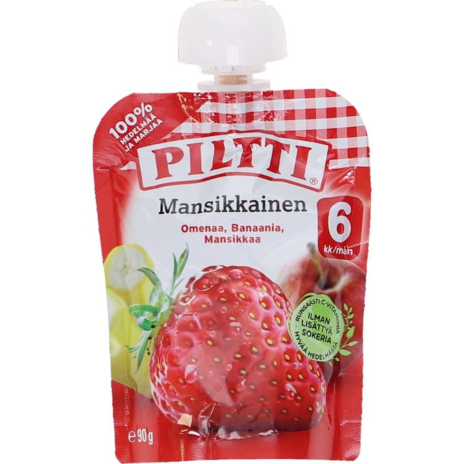 Piltti Æble-banan-jordbærpuré