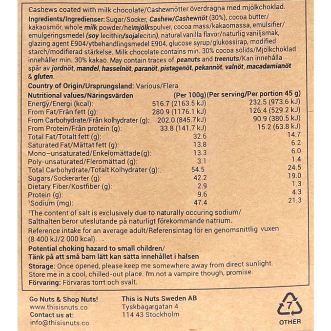 Näringsinnehåll Scrumptious Chocolate Cashews 