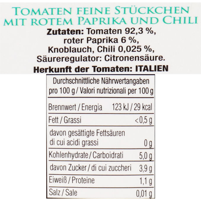 Zutaten & Nährwerte: Tomaten Feine Stückchen Rote Paprika & Chili