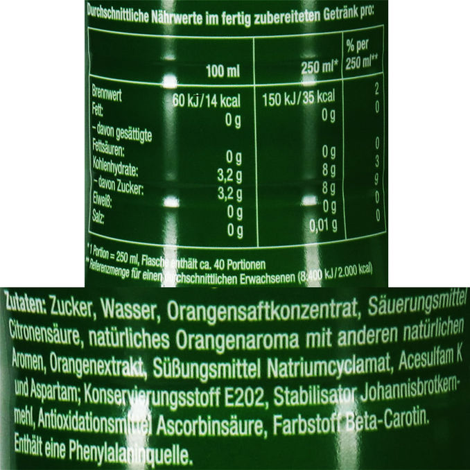 Zutaten & Nährwerte: Soda Sirup Bluna Orange