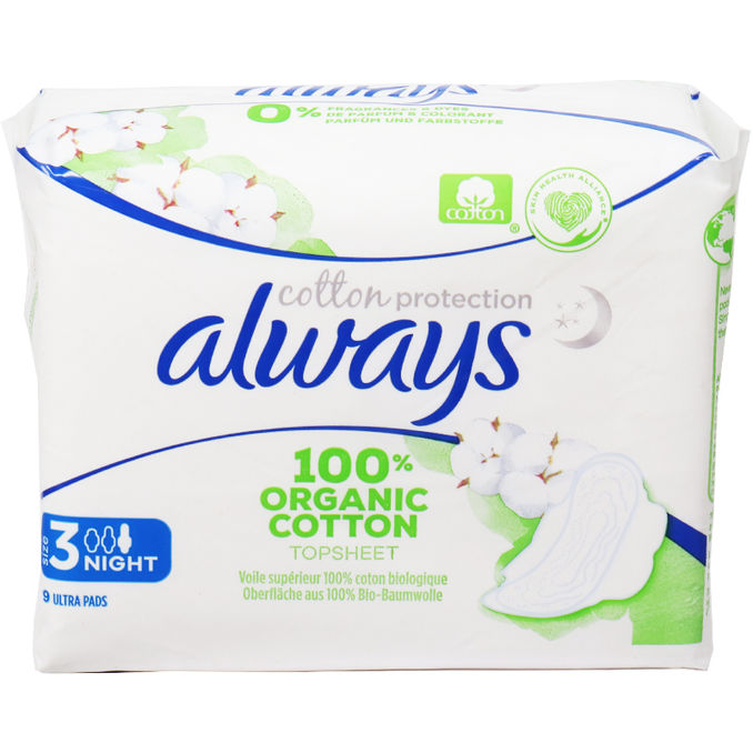 Always Ultra Binden Cotton Protection Night mit Flügeln, 9er Pack
