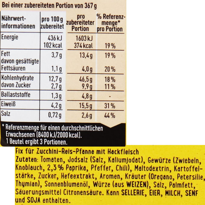 Zutaten & Nährwerte: Zucchini-Reis Pfanne