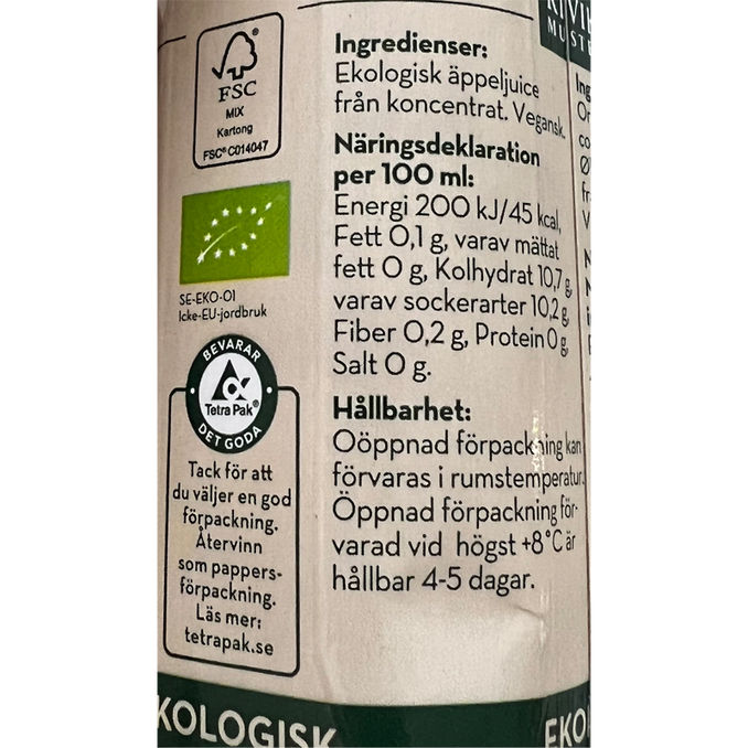 Kiviks Eko Äppeljuice utan sugrör